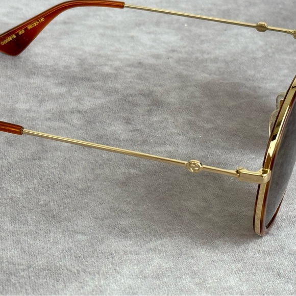 Gucci Gg0061s Round Metal Framed Sunglasses Brown Green Lense - Picture 9 of 12